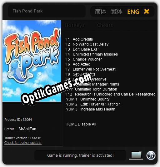 Fish Pond Park: Trainer +15 [v1.1]