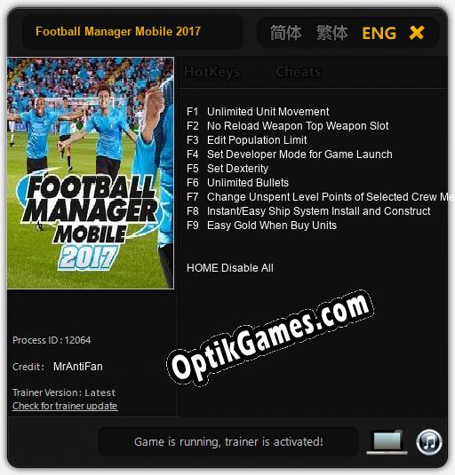 Football Manager Mobile 2017: Trainer +9 [v1.7]