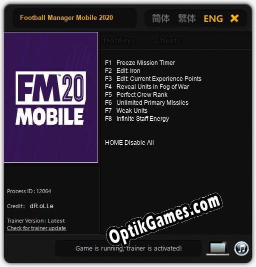 Football Manager Mobile 2020: Trainer +8 [v1.5]