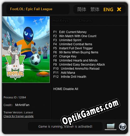 FootLOL: Epic Fail League: Cheats, Trainer +12 [MrAntiFan]