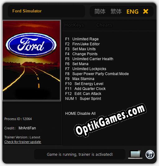 Ford Simulator: TRAINER AND CHEATS (V1.0.3)