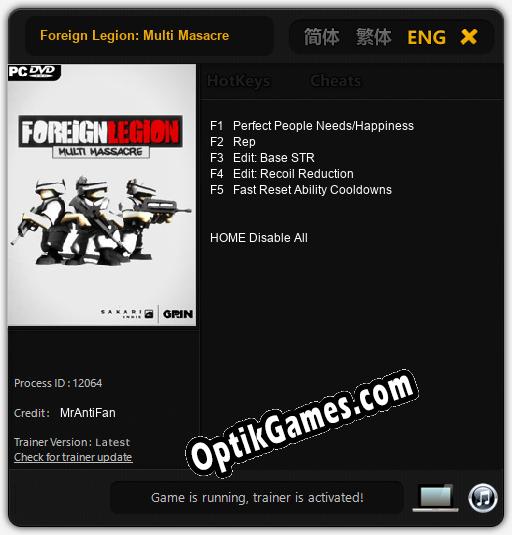 Trainer for Foreign Legion: Multi Masacre [v1.0.8]