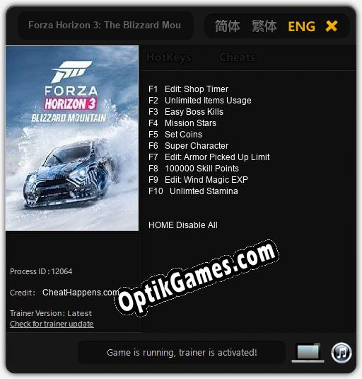 Trainer for Forza Horizon 3: The Blizzard Mountain [v1.0.9]