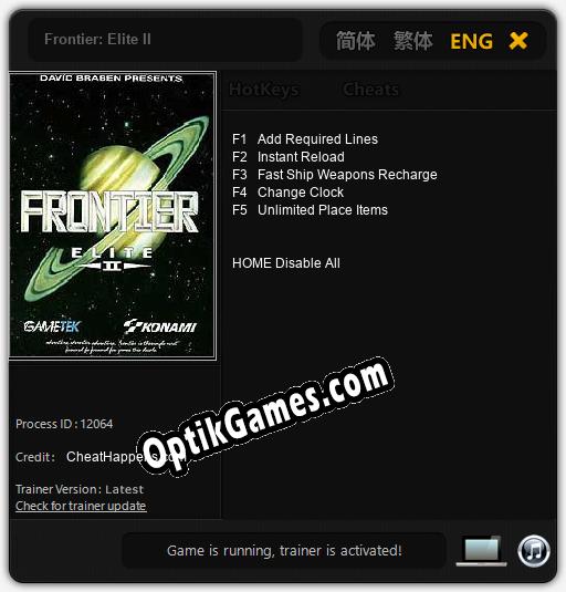 Trainer for Frontier: Elite II [v1.0.6]