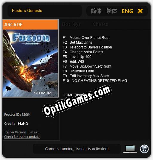 Fusion: Genesis: TRAINER AND CHEATS (V1.0.37)