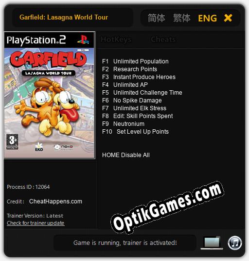 Trainer for Garfield: Lasagna World Tour [v1.0.6]