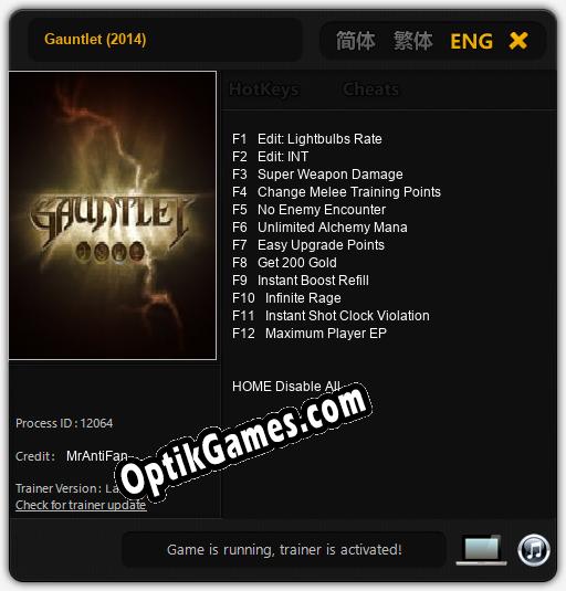 Gauntlet (2014): TRAINER AND CHEATS (V1.0.60)