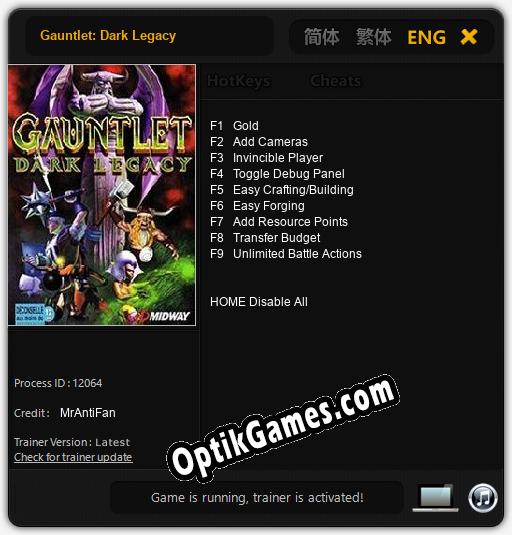 Gauntlet: Dark Legacy: Trainer +9 [v1.9]