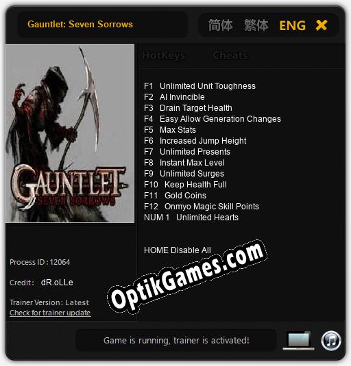 Trainer for Gauntlet: Seven Sorrows [v1.0.8]