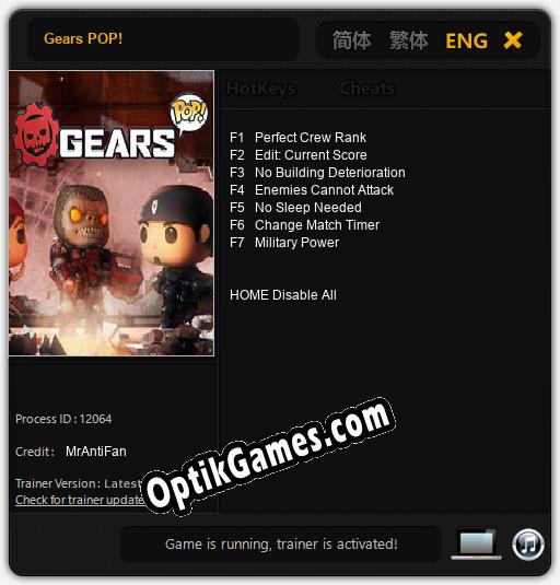 Trainer for Gears POP! [v1.0.6]