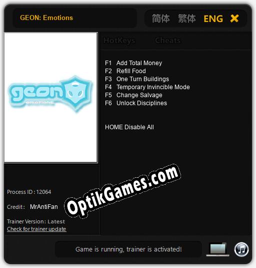 GEON: Emotions: Cheats, Trainer +6 [MrAntiFan]