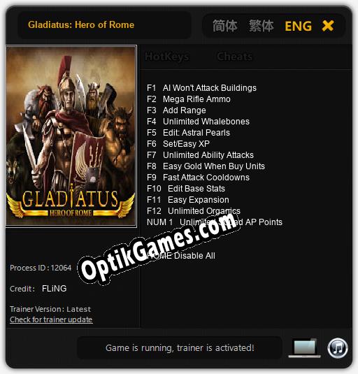 Trainer for Gladiatus: Hero of Rome [v1.0.9]