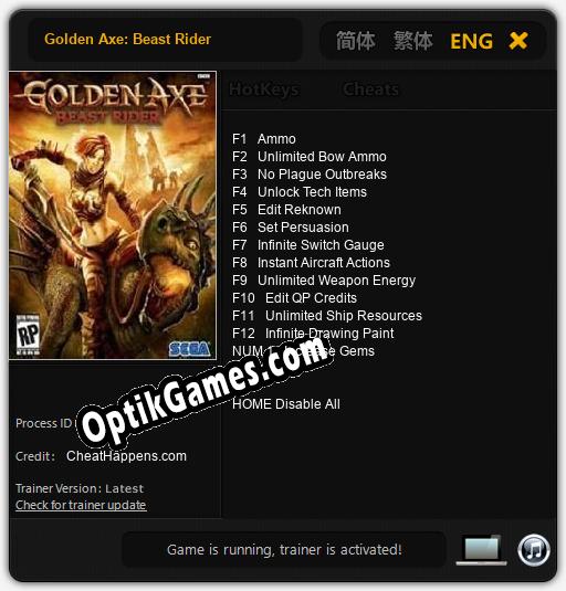 Trainer for Golden Axe: Beast Rider [v1.0.4]