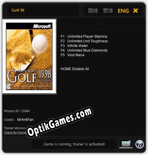 Golf 98: TRAINER AND CHEATS (V1.0.89)