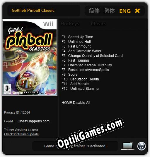 Gottlieb Pinball Classic: TRAINER AND CHEATS (V1.0.39)