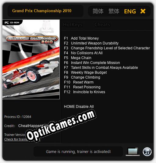Grand Prix Championship 2010: Cheats, Trainer +12 [CheatHappens.com]