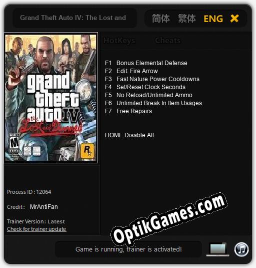 Trainer for Grand Theft Auto IV: The Lost and Damned [v1.0.1]