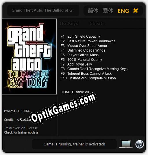 Grand Theft Auto: The Ballad of Gay Tony: Cheats, Trainer +10 [dR.oLLe]