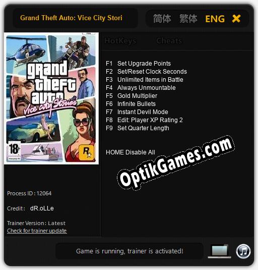 Grand Theft Auto: Vice City Stories: TRAINER AND CHEATS (V1.0.13)