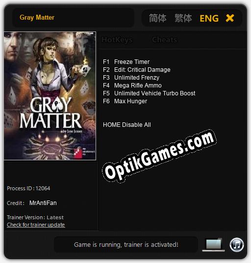 Gray Matter: TRAINER AND CHEATS (V1.0.98)