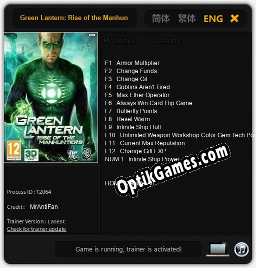 Green Lantern: Rise of the Manhunters: Trainer +13 [v1.7]