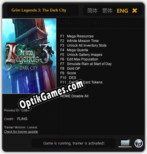 Grim Legends 3: The Dark City: TRAINER AND CHEATS (V1.0.77)
