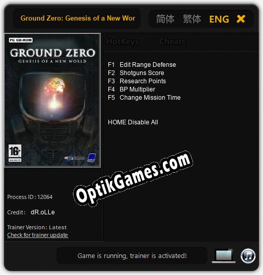 Ground Zero: Genesis of a New World: TRAINER AND CHEATS (V1.0.54)