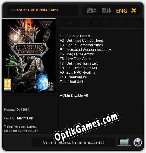 Guardians of Middle-Earth: TRAINER AND CHEATS (V1.0.79)