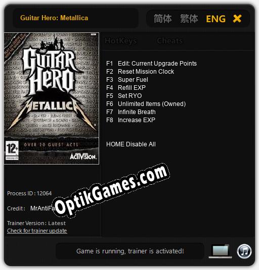 Guitar Hero: Metallica: TRAINER AND CHEATS (V1.0.93)