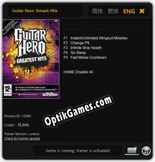 Trainer for Guitar Hero: Smash Hits [v1.0.6]