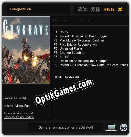 Trainer for Gungrave VR [v1.0.3]