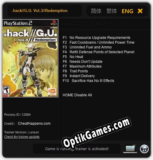 .hack//G.U. Vol.3//Redemption: Trainer +10 [v1.8]