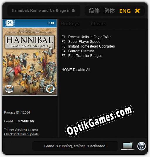 Hannibal: Rome and Carthage in the Second Punic War: TRAINER AND CHEATS (V1.0.90)