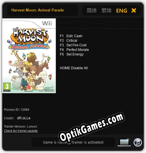 Trainer for Harvest Moon: Animal Parade [v1.0.1]