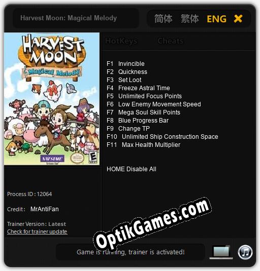 Harvest Moon: Magical Melody: Cheats, Trainer +11 [MrAntiFan]