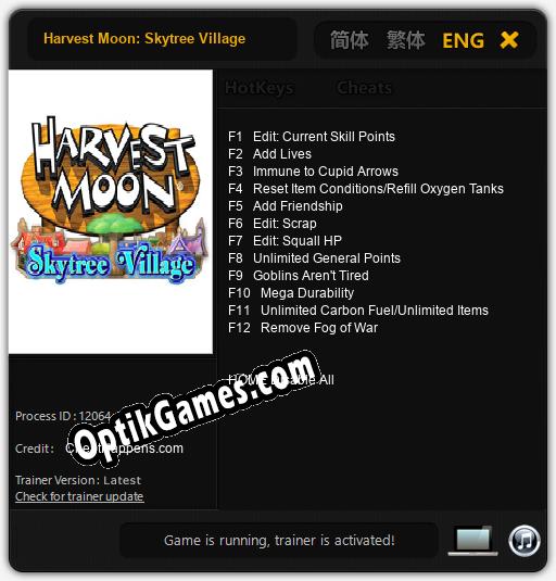 Harvest Moon: Skytree Village: Trainer +12 [v1.4]