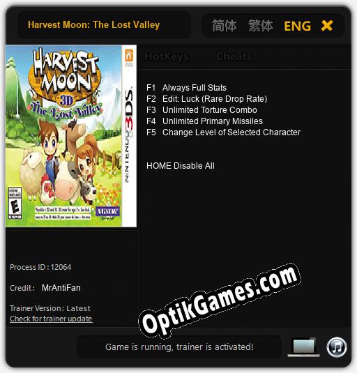 Trainer for Harvest Moon: The Lost Valley [v1.0.3]