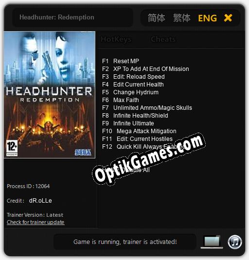 Headhunter: Redemption: Cheats, Trainer +12 [dR.oLLe]