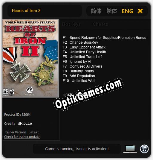 Trainer for Hearts of Iron 2 [v1.0.8]