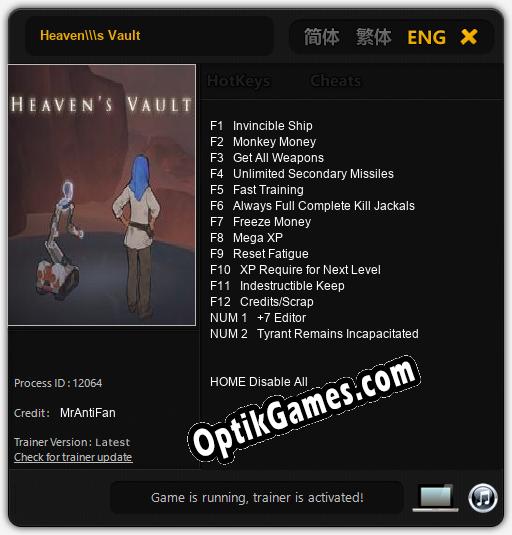Trainer for Heavens Vault [v1.0.2]