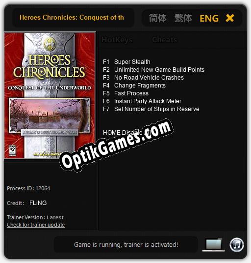 Heroes Chronicles: Conquest of the Underworld: TRAINER AND CHEATS (V1.0.66)
