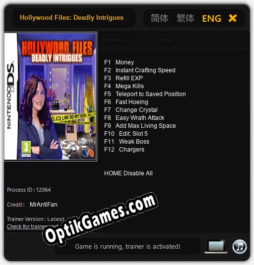 Trainer for Hollywood Files: Deadly Intrigues [v1.0.3]