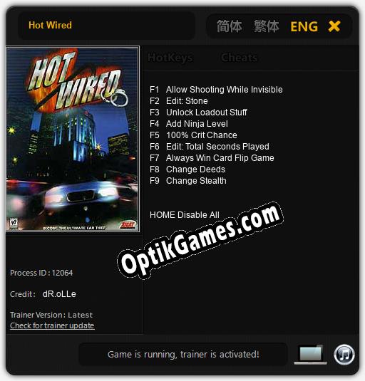 Trainer for Hot Wired [v1.0.5]