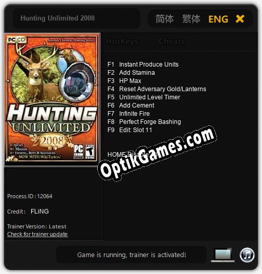Trainer for Hunting Unlimited 2008 [v1.0.3]