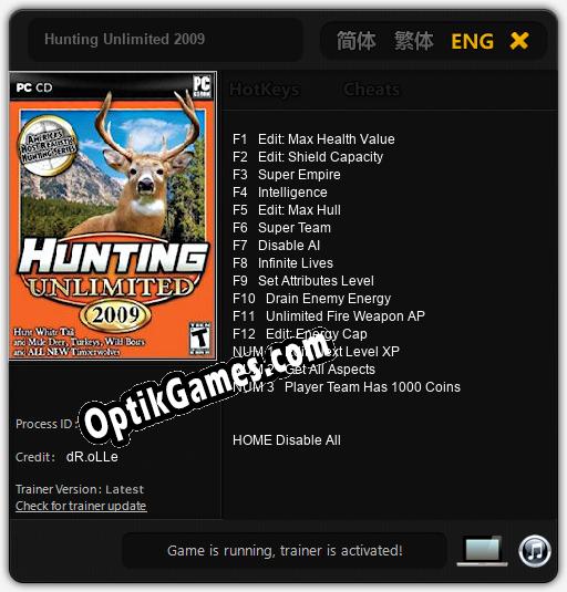 Trainer for Hunting Unlimited 2009 [v1.0.8]