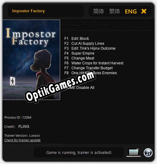 Impostor Factory: Trainer +8 [v1.2]