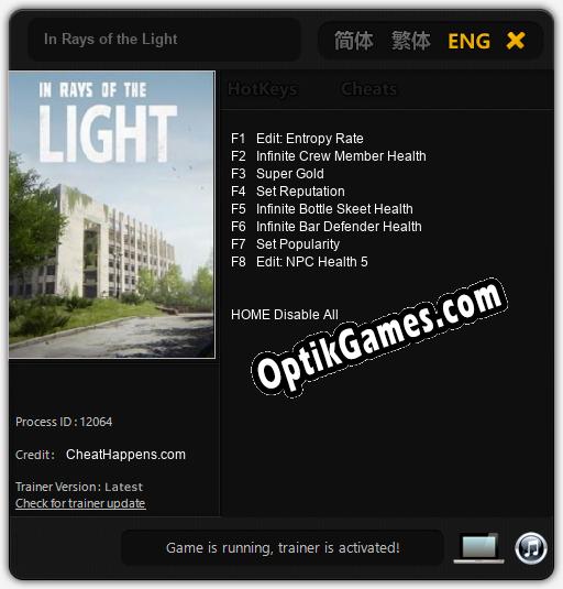 In Rays of the Light: Cheats, Trainer +8 [CheatHappens.com]