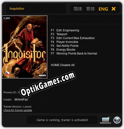 Inquisitor: TRAINER AND CHEATS (V1.0.13)