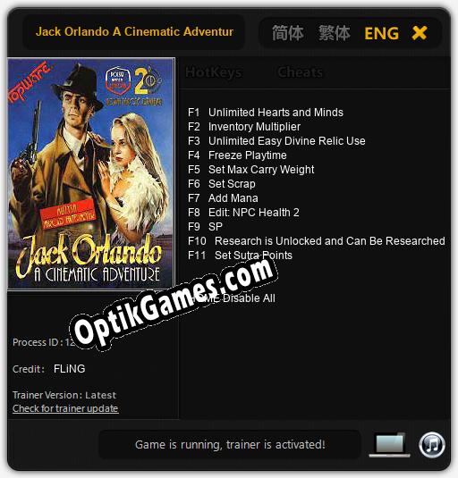 Trainer for Jack Orlando A Cinematic Adventure [v1.0.6]
