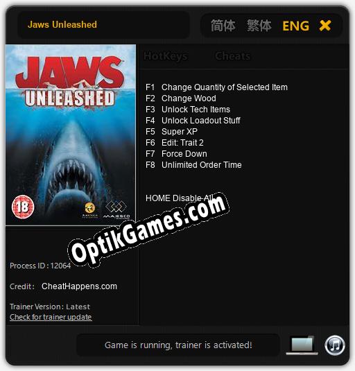 Jaws Unleashed: Trainer +8 [v1.4]